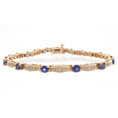 Sapphire, Diamond, 14k Yellow Gold Bracelet
