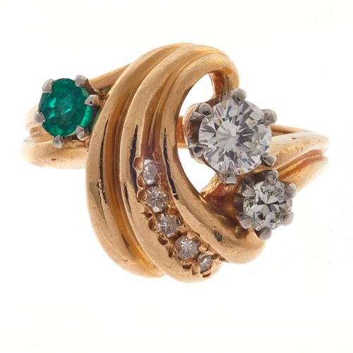 Diamond, Emerald, 14k Yellow Gold Ring