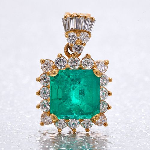 Natural Colombian Emerald, Diamond, 18k Pendant