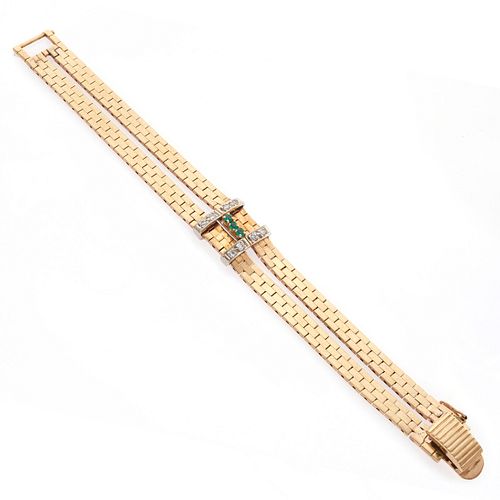 Emerald, Diamond, 14k Yellow Gold Bracelet