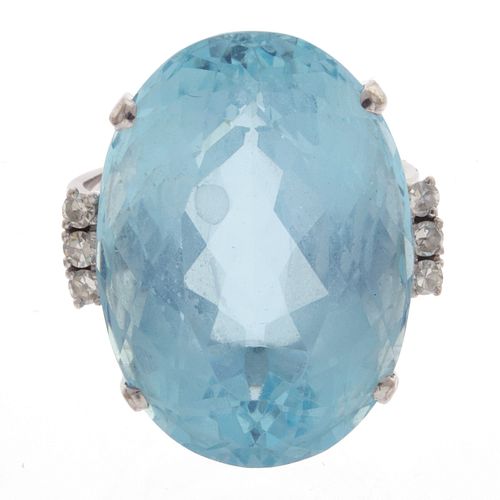 Aquamarine, Diamond, 14k White Gold Ring