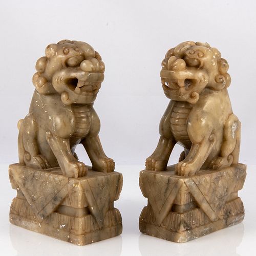 Pair Chinese Export Soapstone Figures of Lions