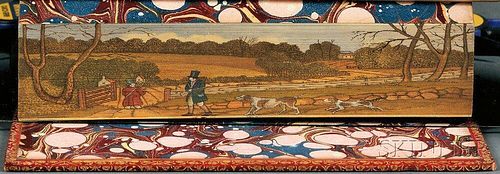 Fore-edge Paintings, Sporting Themes: Fly Fishing; Partridge Shooting; and Double Painting with Trout Fishing and Fly Fishing.