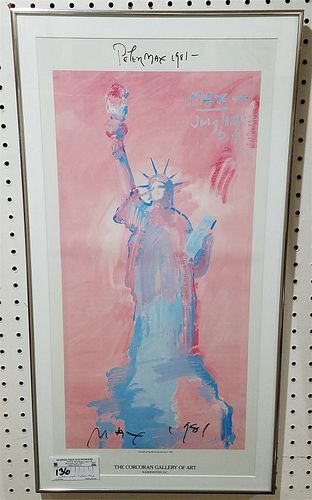 PETER MAX LADY LIBERTY LITHO CORCORAN GALLERY OF ART POSTER SGND. & DATED BY PETER MAX 1981 24 1/2" X 11 1/2"