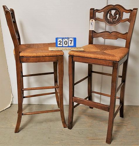 PR. CARVED RUSH SEAT COUNTER CHAIRS