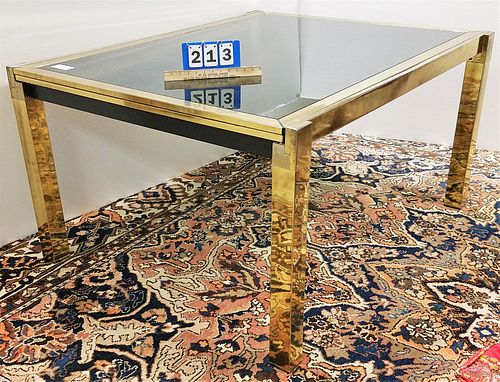 MODERN BRASS AND STEEL FRAME GLASS TOP REFRECTORY TABLE 29"H X 44-1/2"W X 55-1/2"D