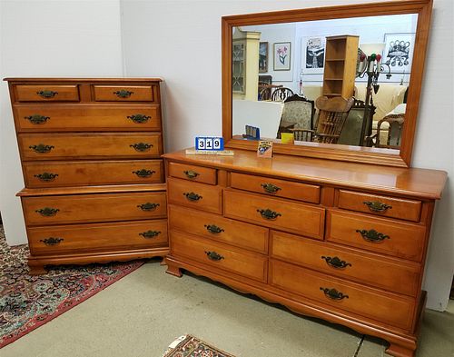 MAPLE 10 DRAWER DRESSER 64-1/2"H X 5&apos; AND 7 DRAWER TALL CHEST 50-1/2"H X 38"W X 18"D