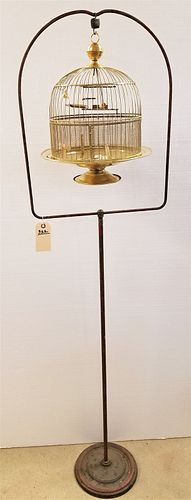 VINTAGE BRASS BIRD CAGE AND STAND 62"