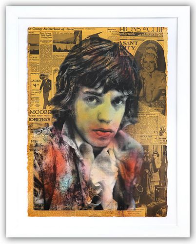 Mr. Brainwash- Original Mixed Media on Deckled Edge Paper "Mick Jagger"