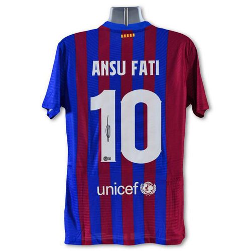 F.C. Barcelona Jersey (Home) Autographed by Professional Footballer, Ansu Fati with Certificate of Authenticity.