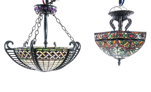 2 Leaded Glass Hanging / Ceiling Lamps