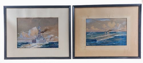 Worden Wood, Two Gouaches of US Warships