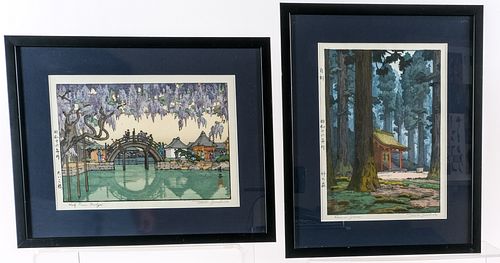 2 Toshi Yoshida Woodblock Prints - Grove & Bridge