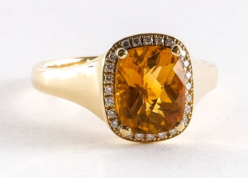14K Yellow Gold, Citrine, & Diamond Ring