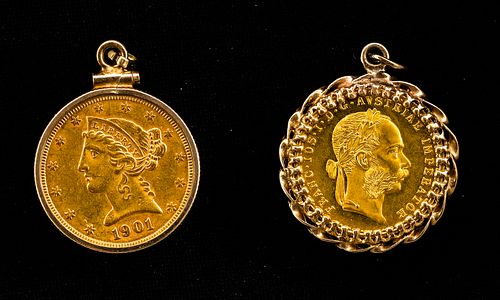 Two Gold Coin Jewelry Pendants