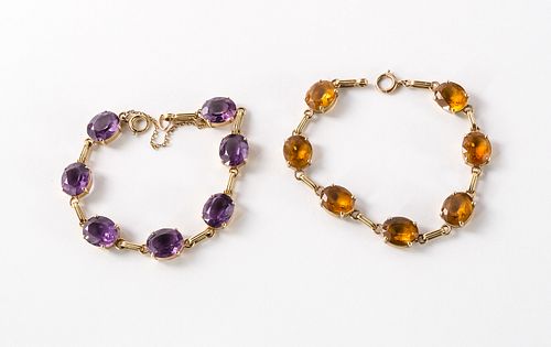 Two Vintage Gold Bracelets - Amethyst & Citrine
