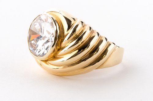 14K Yellow Gold & Large Diamond Simulant Ring