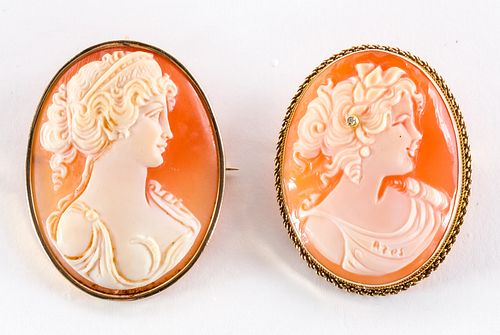 Two Shell Cameos w/ 14K Gold Frames
