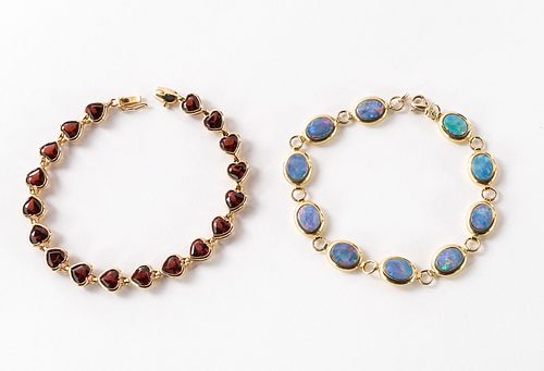 Two 14K Bracelets - Opals & Garnets