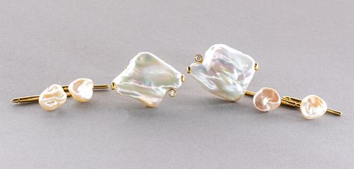 18K Gold & Baroque Pearl Cufflinks and Studs