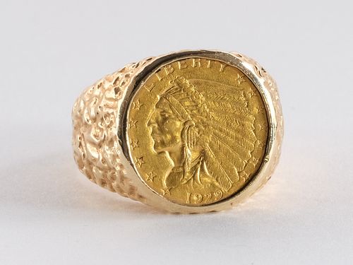 14K Men's Ring w/ 1929 $2.50 Gold Coin