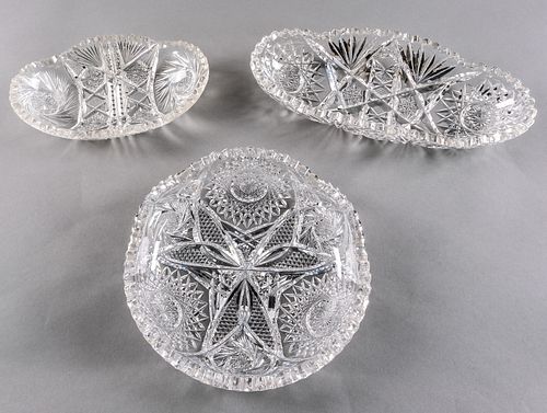 3 Pcs - American Brilliant Cut Glass Bowls