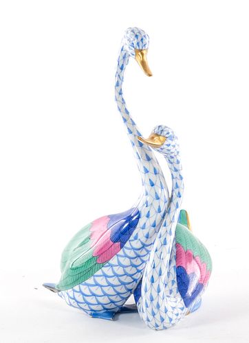 Herend Hand Painted Porcelain Swan Sculpture