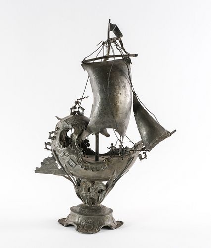 Dutch Pewter Model of Rococo Shell Boat