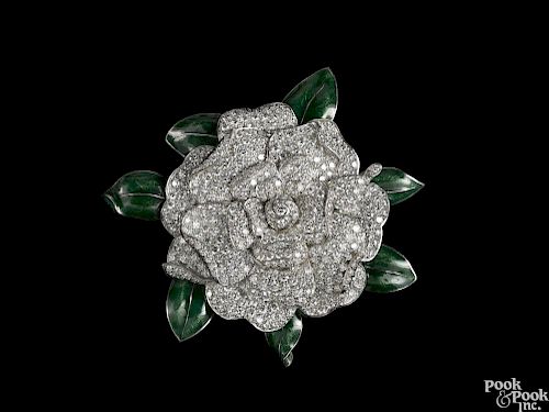 Oscar Heyman diamond, 18K white gold, and platinum gardenia set, to include a brooch, 2 13/16'' w.