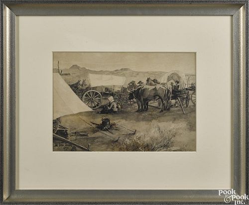William De Cost Smith (American 1864-1939), watercolor of a wagon camp, signed lower left