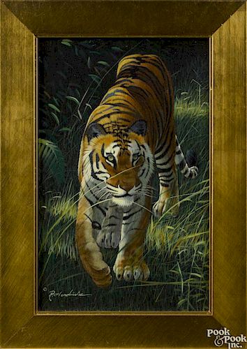 Randy Hendricks (Michigan, b. 1959), acrylic on board, titled Bengal Portrait, depicting a tiger