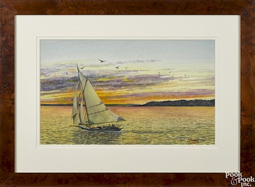 Billy Haines (American 20th c.), watercolor, titled Friendship Sloop Heading Home, signed