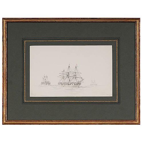 USS Galena, USS Brooklyn, USS Itasca, Watercolor and Pencil by Xanthus Smith (1839-1929) 