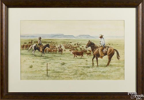Reynolds Thomas (American, b. 1927), watercolor, titled West of Santa Fe, signed lower left