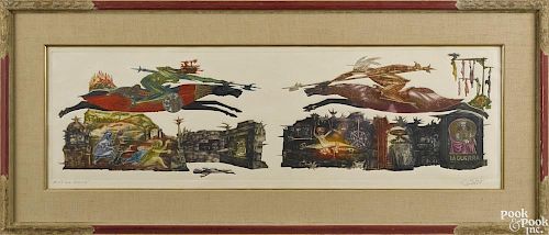 Guillermo Silva (Columbian 1921-2007), color engraving, titled La Guerra, signed lower right