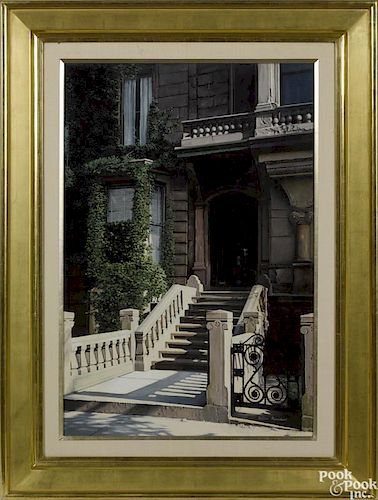 Helen Rundell (American, b. 1953), oil on canvas, titled Boston Brownstone, signed lower right