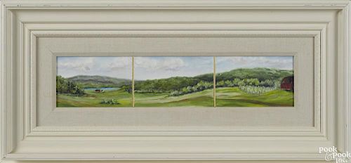 Elizabeth Newman (New York 20th c.), oil on paper triptych of a country landscape