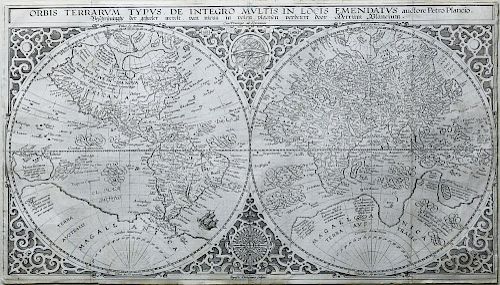 Engraved Map of the World by Plancius, 1590