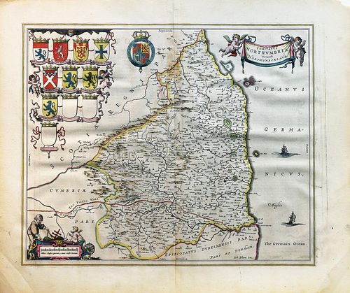 Engraved Map of Northumbria by Blaeu