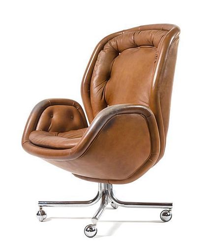 A Mid-Century Chrome and Leather Office Chair Height 40 inches.