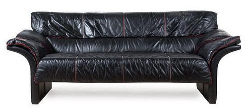 * A Modern Black Leather Sofa Width 80 inches