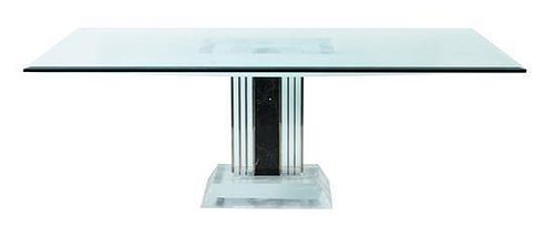 A Contemporary Glass, Acrylic and Chrome Dining Table Height 29 1/4 x width 80 x depth 40 inches