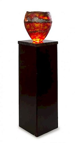 Deanna Clayton (American), , a contemporary glass vase, together with a marble pedestal and a light implement