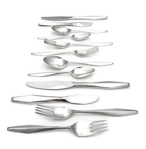 Gio Ponti (Italian, 1891-1979), Reed & Barton, Taunton, MA, a Diamond pattern silver flatware service , comprising: 12 dinner