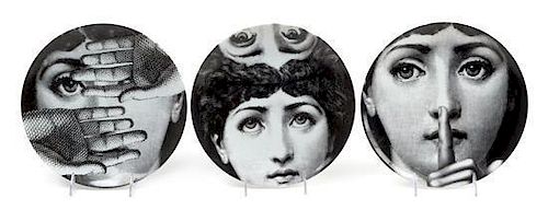 Piero Fornasetti (Italian, 1913-1988), , a set of ten porcelain plates, each worked to show a different image, each with thei