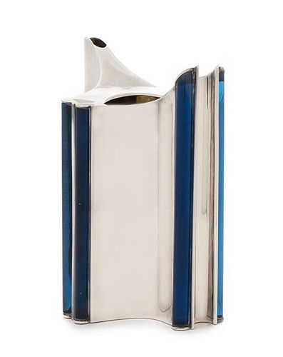 Ubaldo Vitali (American, b.1944), CIRCA 1988, a silver pitcher, with six applied blue glass rods
