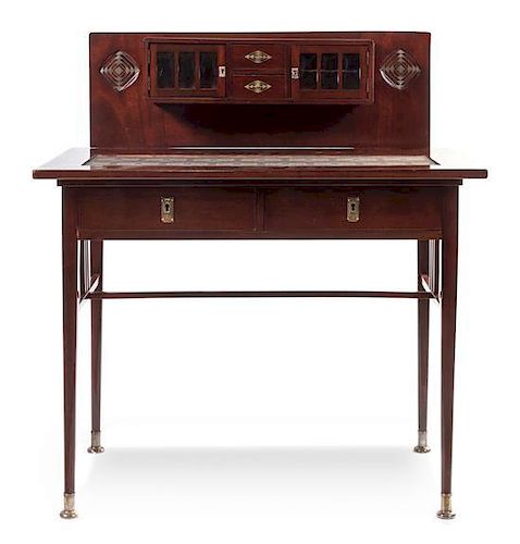 * An Inlaid Mahogany Secessionist Desk, EARLY 20TH CENTURY, with two drawers