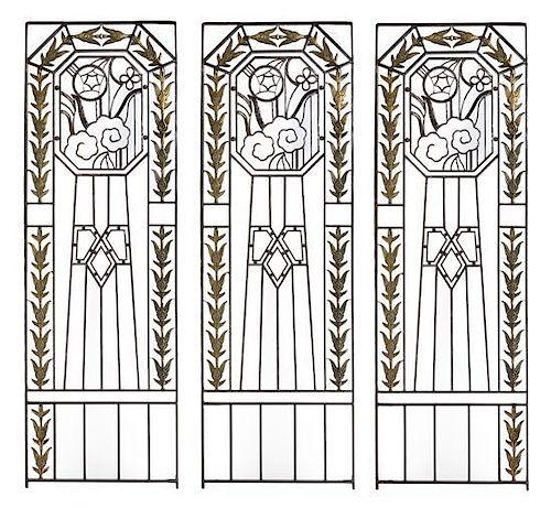An Art Deco Three Panel Iron Floor Screen, FRANCE, EARLY 20TH CENTURY, adapted from a French gate