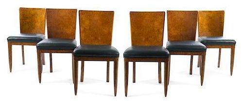 A Set of Six Art Deco Burlwood Dining Chairs Height of each 35 1/2 inches