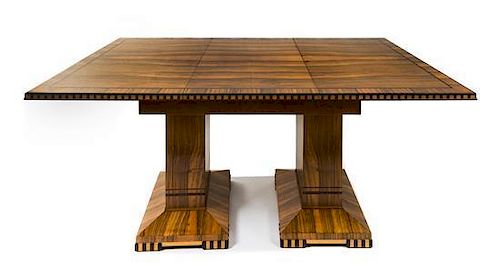 A Continental Art Deco Rosewood Dining Table Height 29 x width 61 inches